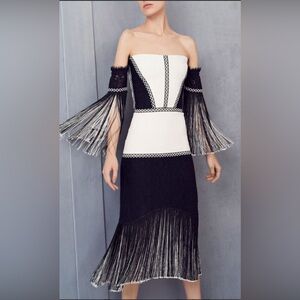 Alex­is black and white fringe dress